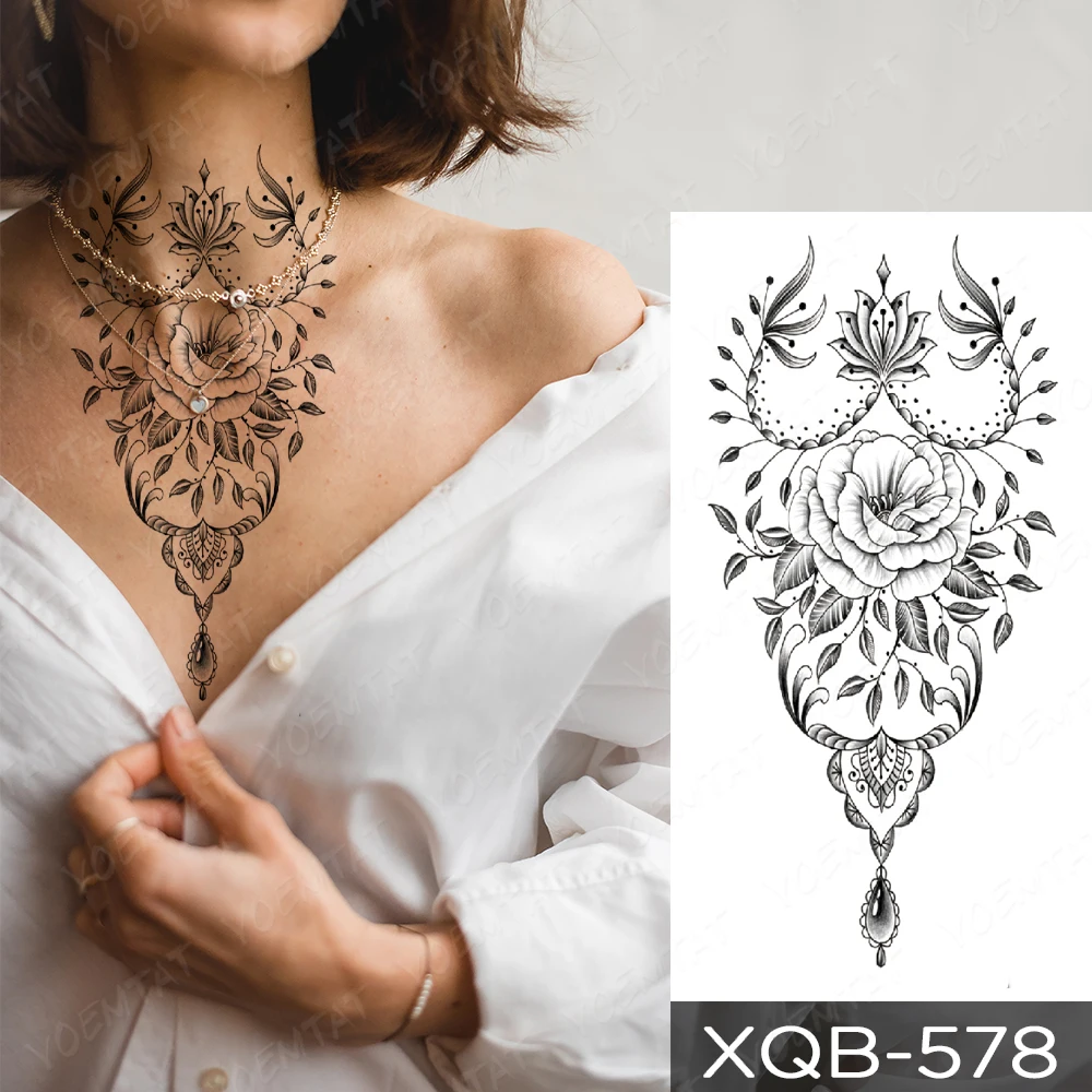 Waterdichte Tijdelijke Tattoo Sticker Bloemen Taille Rozen Flash Tatto Henna Mehndi Totem Hand Body Art Arm Fake Tatoo Mannen Vrouwen