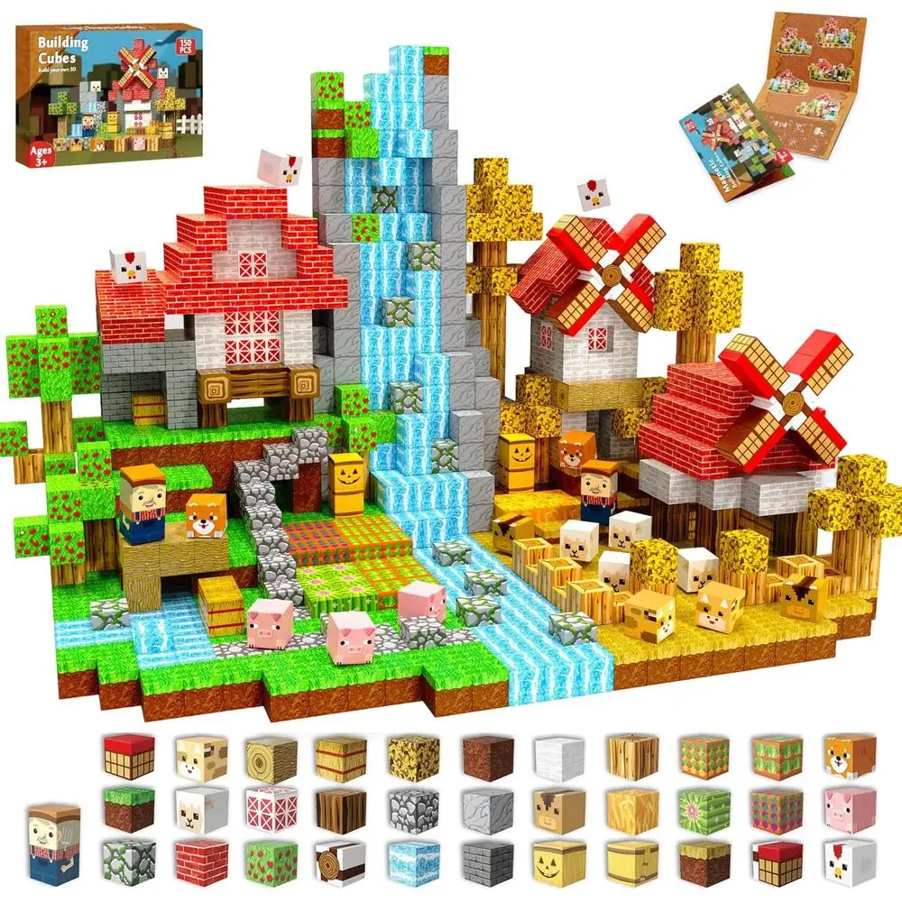 

Farm Animal Themed Magnetic Building Blocks - 150 Pieces, Educational STEM Toys for Kids Aged 3+, Perfect for Gifts