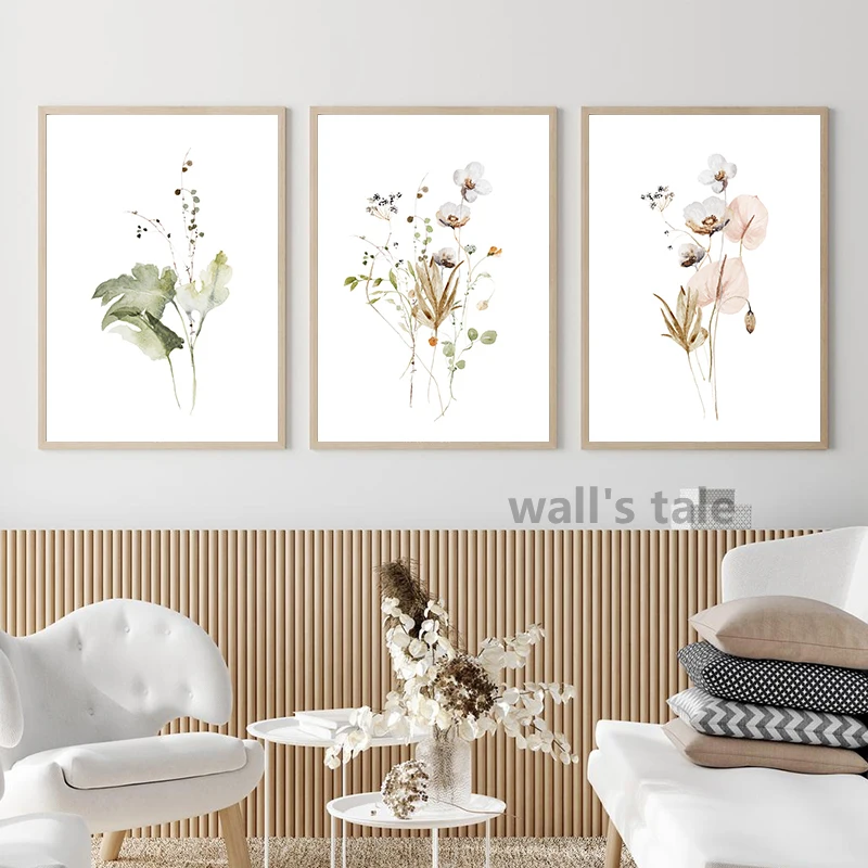 Floral Bouquet Watercolor Art Painting Japanese Ikebana Flowers Wall Pictures Minimalist Poster Canvas Print Bedroom Home Decor