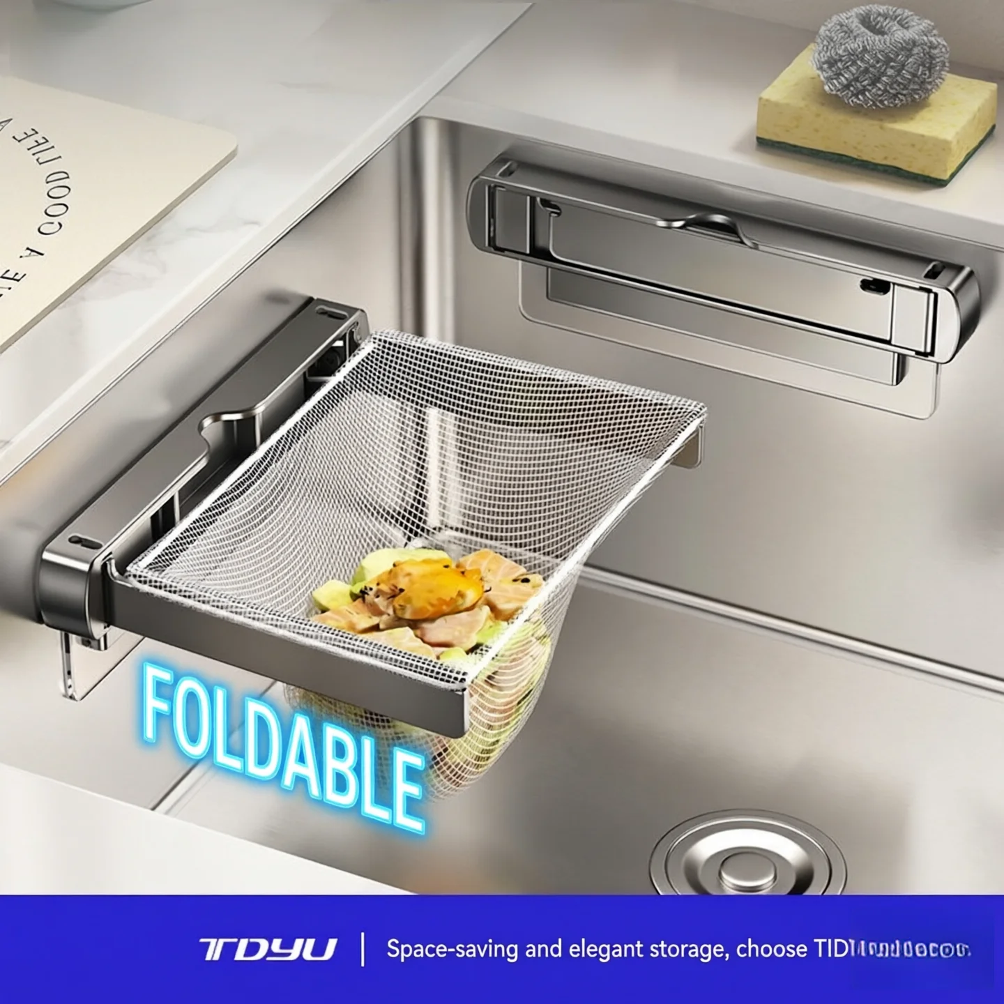 No‑Drill Foldable Kitchen Sink Filter Rack Strong Adhesive Drain Mesh Strainer For Food Residue