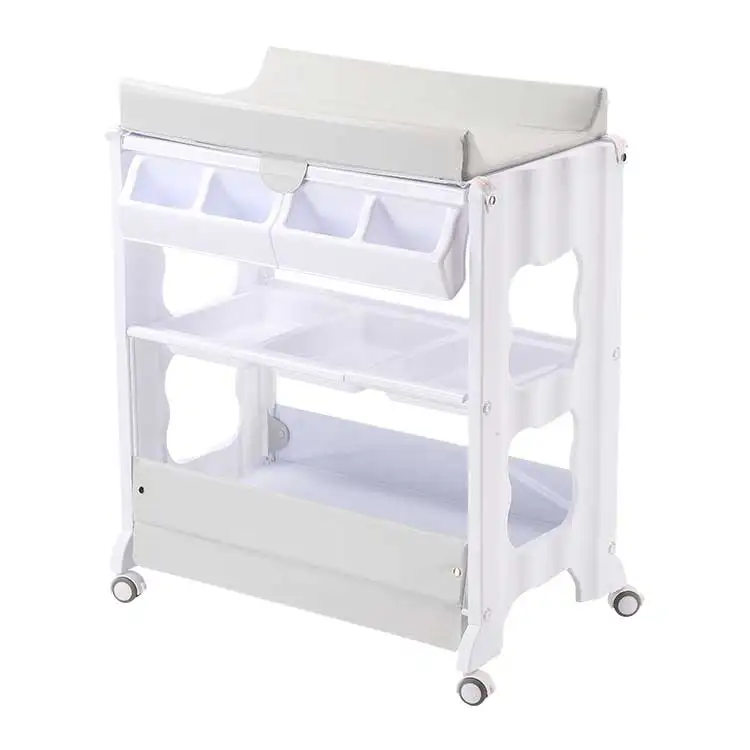 Folding 4 wheels portable high standing baby changing table with bath tub