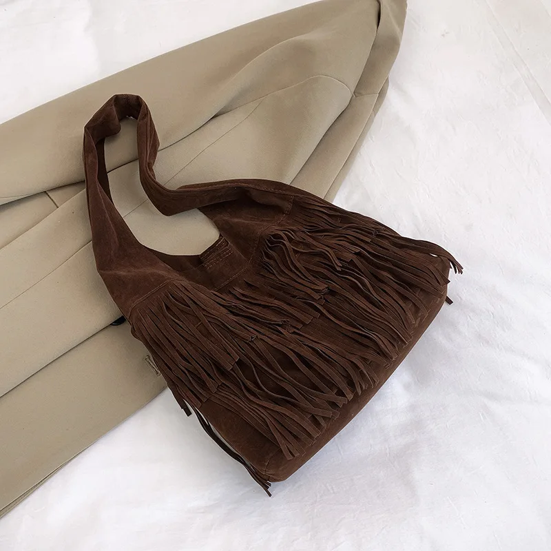 Lässige Vintage-Tasche mit großer Kapazität für Damen, neue modische Pendler-Achseltasche, vielseitige Hobo-Tasche mit Quastendesign – Detail 4
