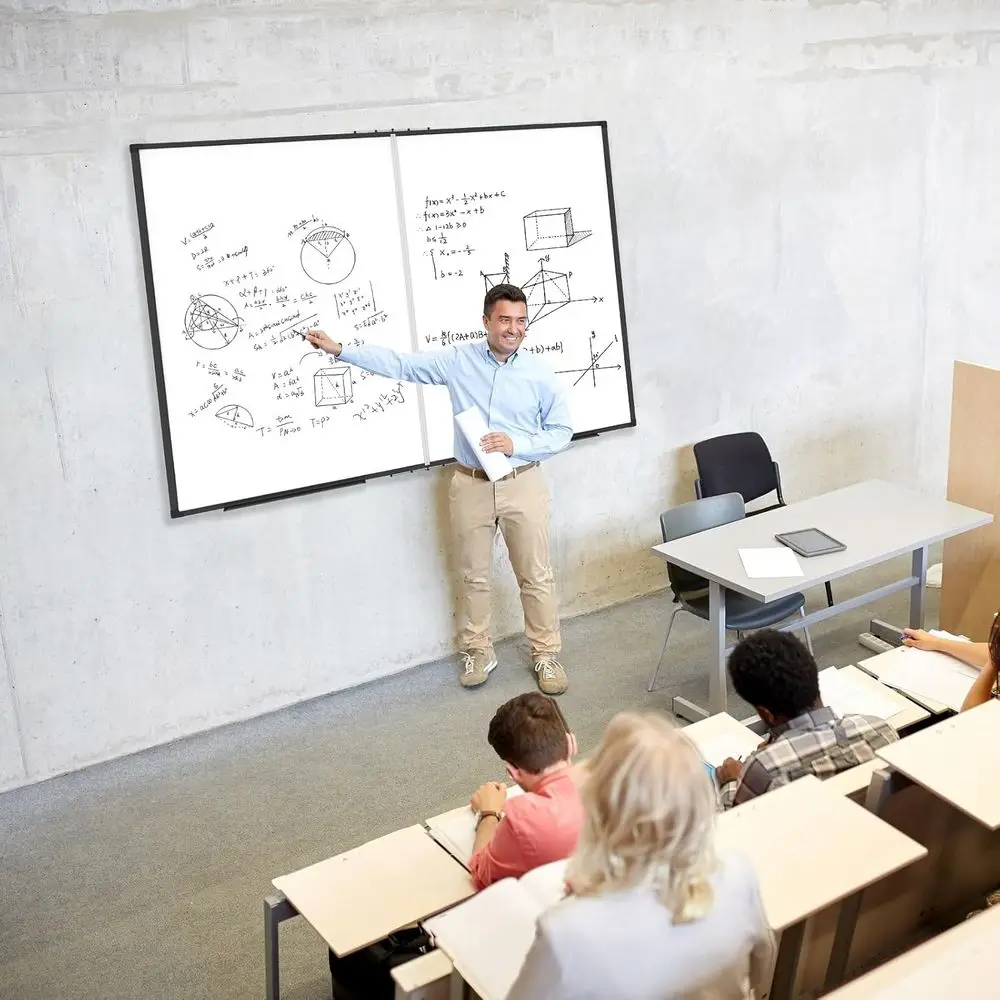 لوح مسح جاف مغناطيسي بإطار من الألومنيوم قابل للطي مقاس 48 × 36، سبورة بيضاء للمدرسة والمكتب والاستخدام المنزلي