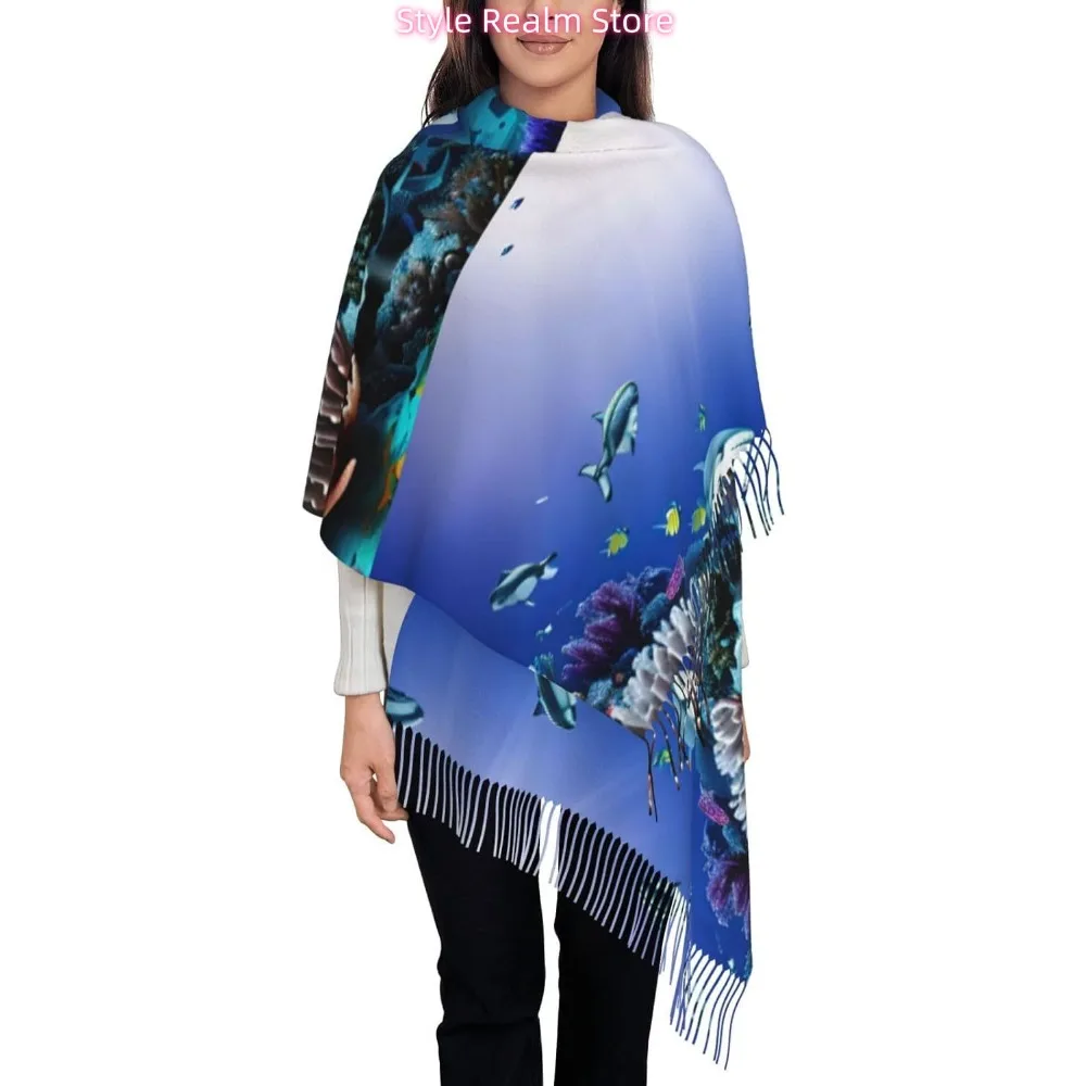 

Shark Swimming Under The Sea Print Women Fashion Winter Scarf Soft Long Style Warm Shawl Scarves Wraps