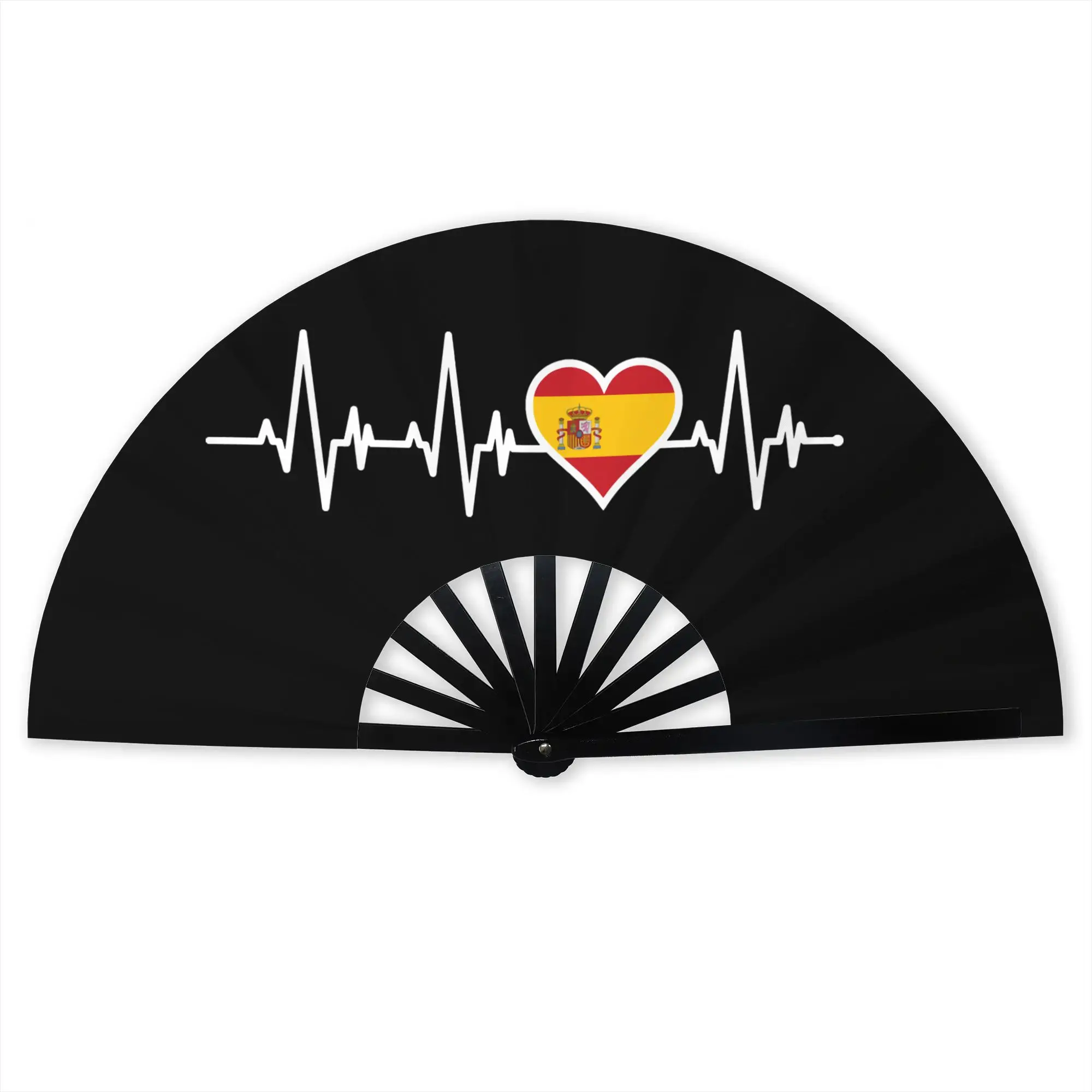Flag Of Spains Heart Stylish Hand Fan Men Spanish Proud Printed Polyester Fan Vintage Costume Prop Folding Fans For Sports Event