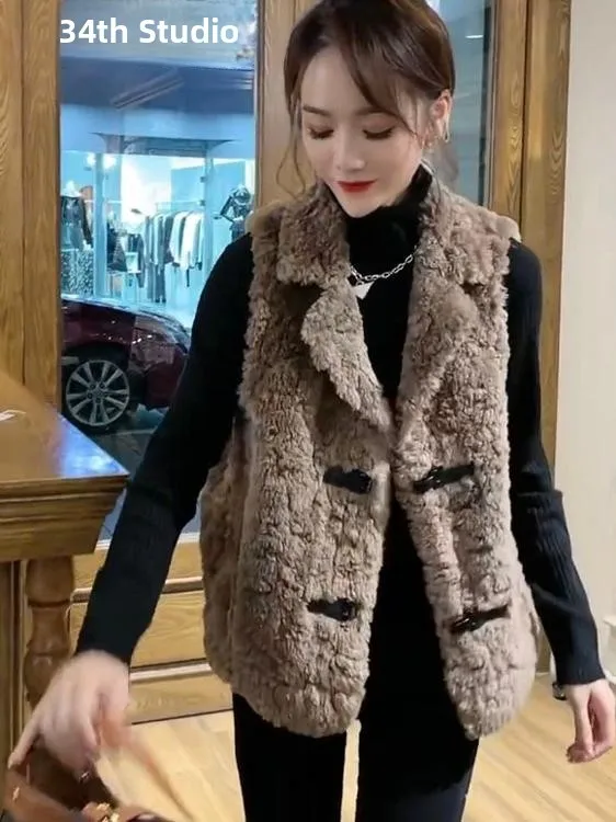 

Женский жилет из меха ягненка, новинка 2022, осень-зима, маленький кожаный меховой жилет Fraance Sle, встроенный модный волнистый коврик Jaet