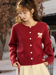 MISHOW Round Neck Warm Sweater Cardigan Women Winter Embroidered Sweaters Thick Knitted Jumpers Jacket Lazy Style Top MXC58Z0473