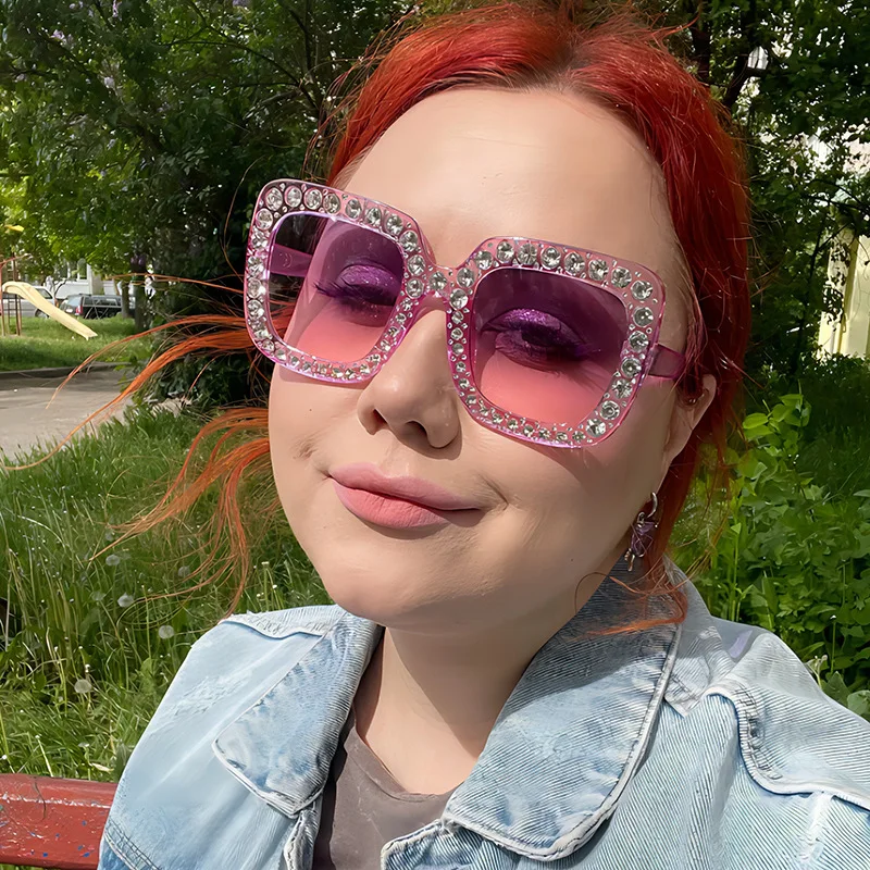 Big Square Luxury Rhinestone Sunglasses Women Crystal Oversize Brand Designer Sun Glasses Vintage UV400 Female Oculos De Sol image 3
