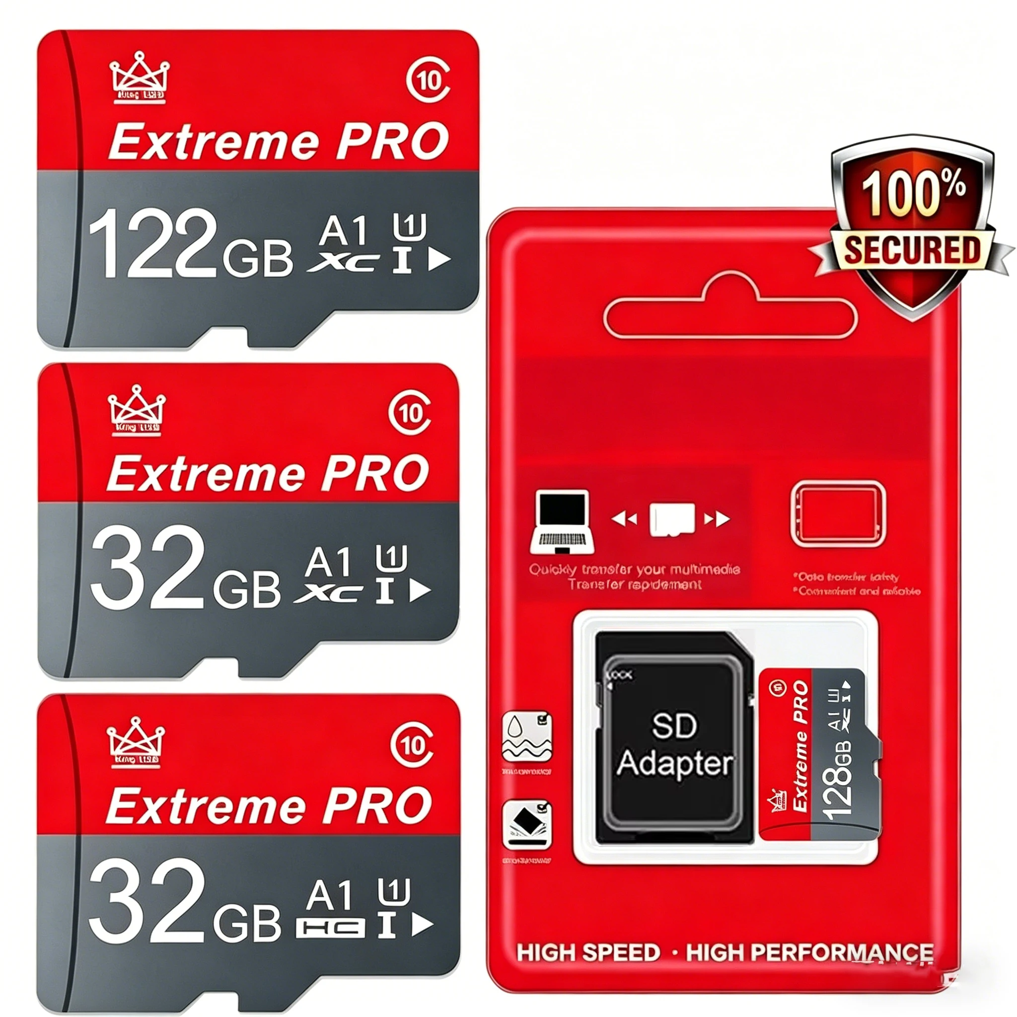 Cartão de Memória de 128GB Original Micro TF, Cartões SD Flash de Alta Velocidade, Cartões de Memória UHS-1 Classe 10 para PC/Smartphone