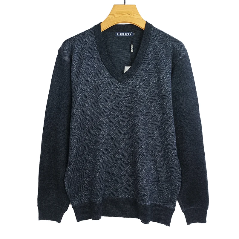 

Thiened V-Ne Men's Sweater Middle-Aged And ly Sle Long Sve Overhead Knittedwear for Autumn And Winter