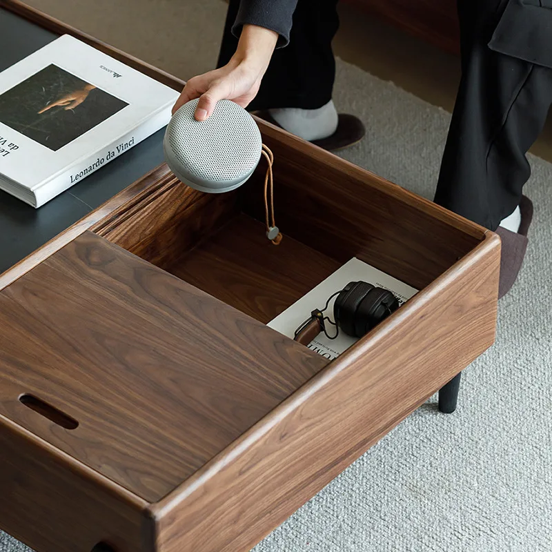 Black walnut coffee table TV cabinet combination Nordic modern simple living room small square table log rock slab edge table