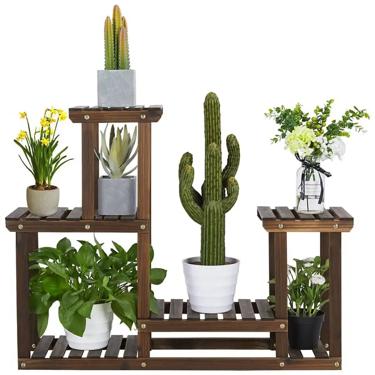 

SmileMart 4-Tier 6-Shelf Wooden Flower and Plant Display Stand for Indoors or Outdoors, Brown