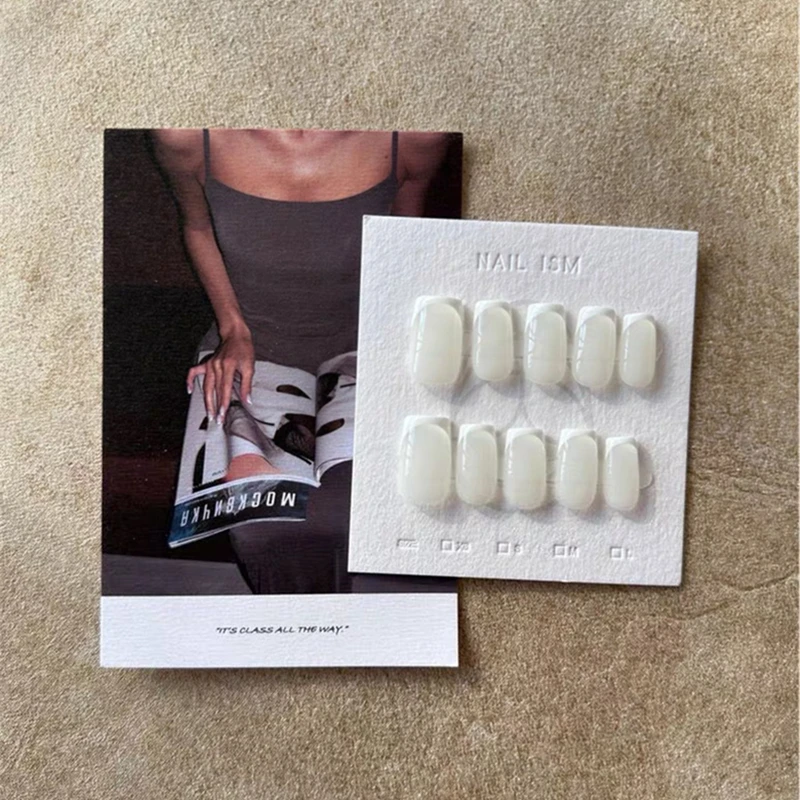 10pcs Handmade French Tip Press On Nails White Simple Style for Daily Life False Fake Nails Short Coffin Finished Fingernails