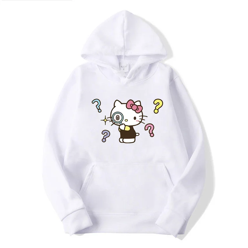 Graphic Cartoon Printed Male Sweatshirts Kawaii Hello Kitty Classic Pattern Anime Long Sleeve Men Hoodies Autumn Winter Tops