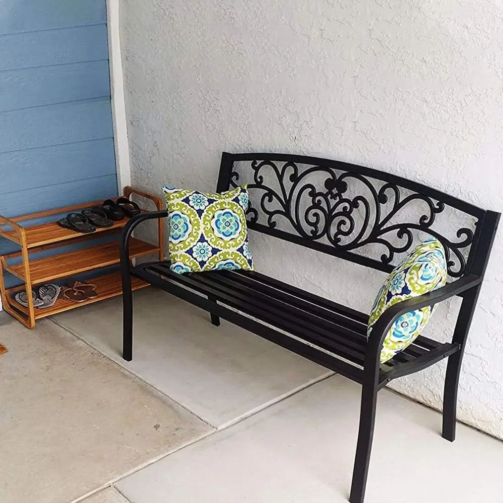 Garden Bench Outdoor Bench Patio Bench for Outdoors Metal Porch Clearance Work Entryway Steel Frame Furniture for Yard