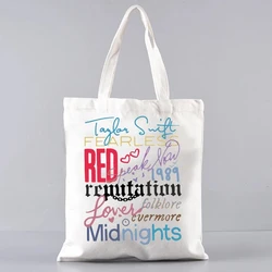 Swiftie Music Fans Printed Shoulder Bag 1989 Women Shopping Bags Aesthetic Ladies Cartoon Canvas Handbag High Capacity Tote Bag