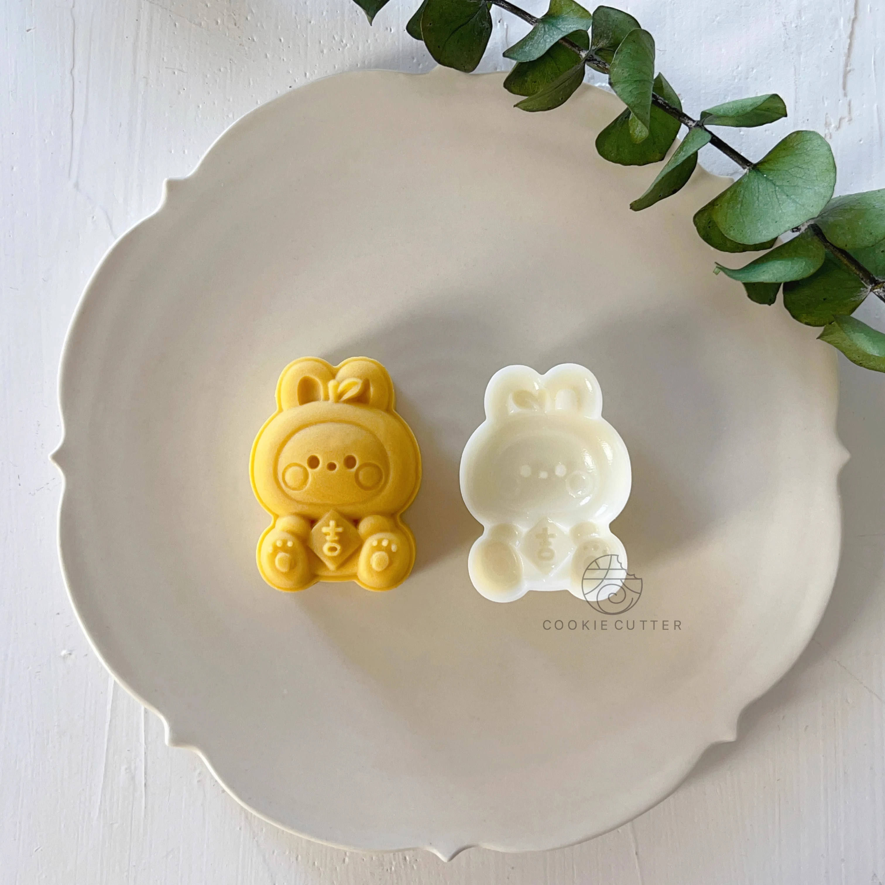 50g Chinese Style Cartoon Lucky Rabbit Mooncake Mold Spring Mung Bean Pastry Cake Mold ABS Plastic Hand Pressure Mold