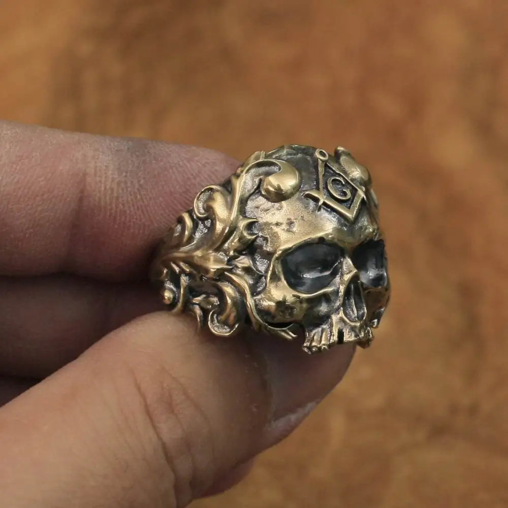 

Masonic Skull Brass Ring Biker Rock Punk Style Jewelry BR116 US Size 7~15