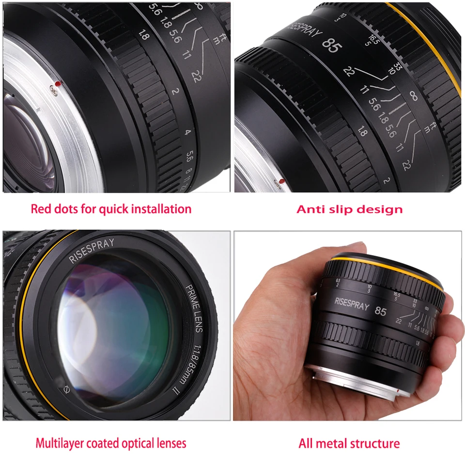 NEW RISESPRAY Full Frame 85MM F1.8 Metal Manual Camera Lens For