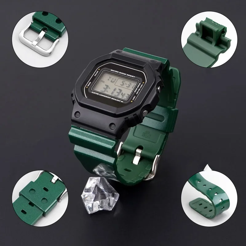 Resin Strap for Casio G-SHOCK DW-5600/5000/5030 DW-6900 GW-M5610 GA-2100 Replacement Glossy Silicone Watch Band Bracelet 16mm