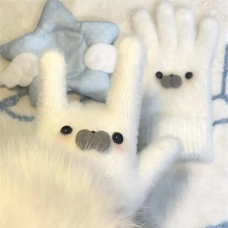 Cute Seal Themed Plush Winter Gloves; Snowman Design, Five-Finger Protection for Stylish Christmas Gifts