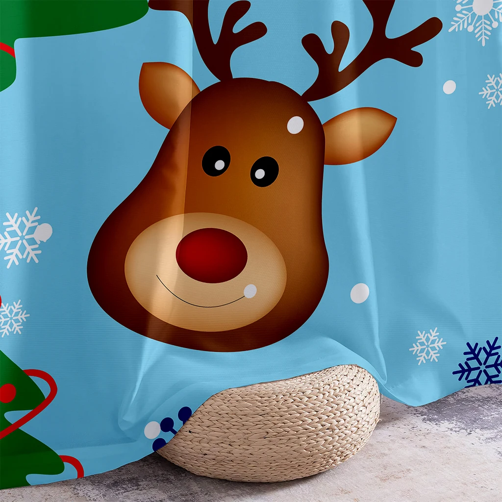 2pcs Curtains With Cartoon Reindeer And Santa Claus Prints—Christmas Decor For Children's Rooms, New Year's Gift.