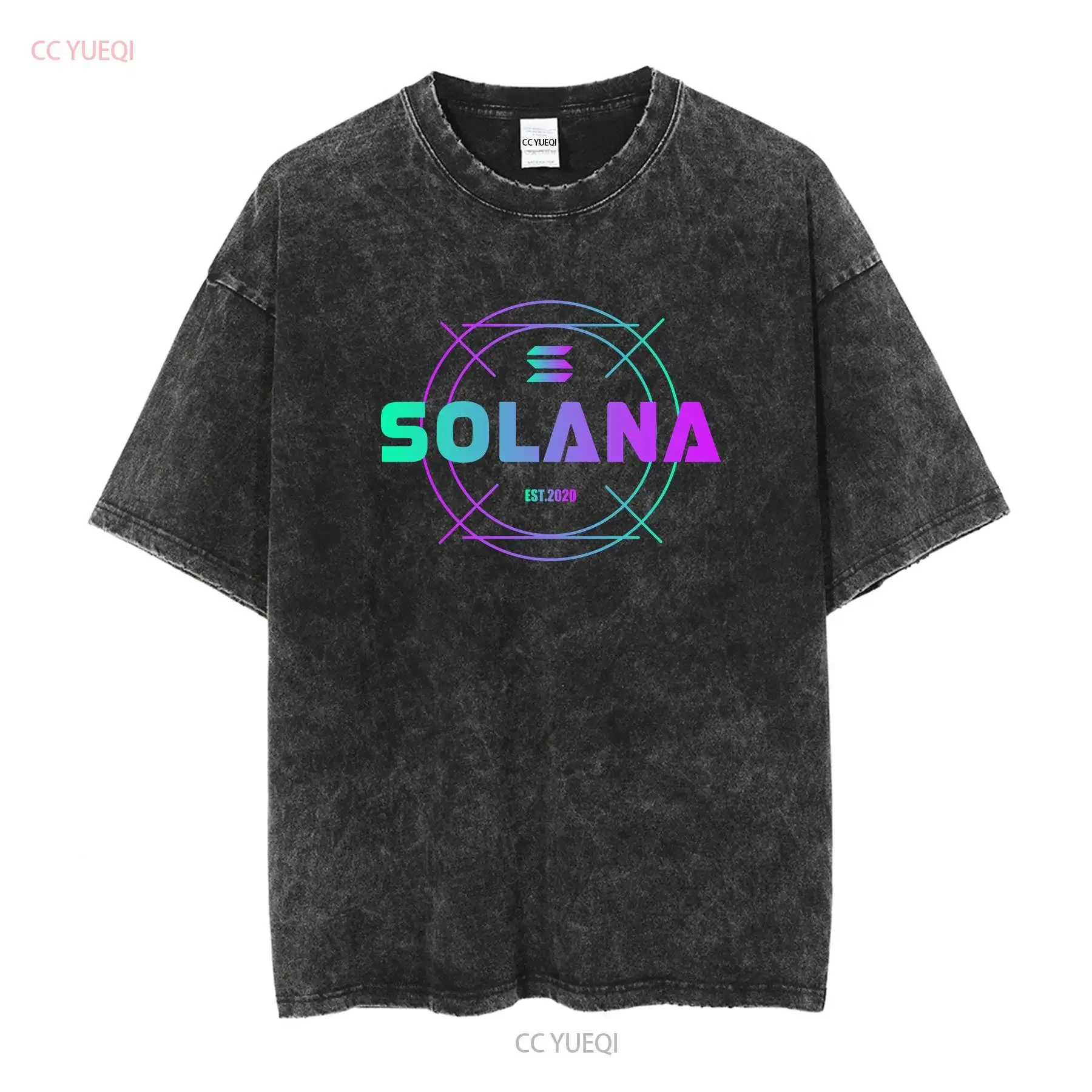 تي شيرت Solana Coin Crypto Cryptocurrency تي شيرت Blockchain SOL عتيق مغسول ملابس الشارع الشهير مصمم ملابس عصرية ممتدة