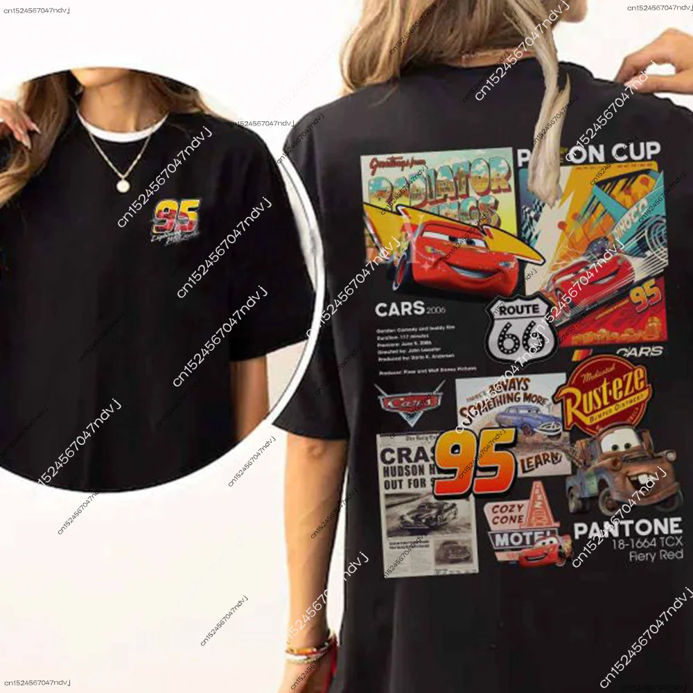 

2025 New Arrivals Cars Lightning McQueen Women's T-shirt Summer Casual Comfort Short Sleeve Adult Street Fashion Cotton T-shirt