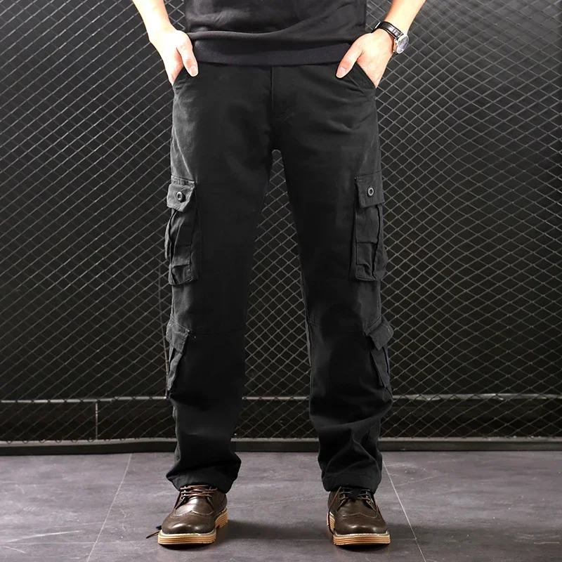 2024 New Men's Cargo Pants Fashion Multi-Pocket Cotton Overalls Combat Loose Slacks Trousers Man Army Green Straight Work Pants