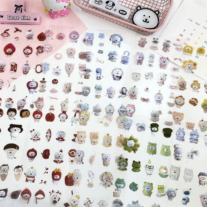 12pcs Set Cute Bear Transparent Sticker for Phone Camera Luggage Journal Sticker Kawaii Decoration Sticker Gift