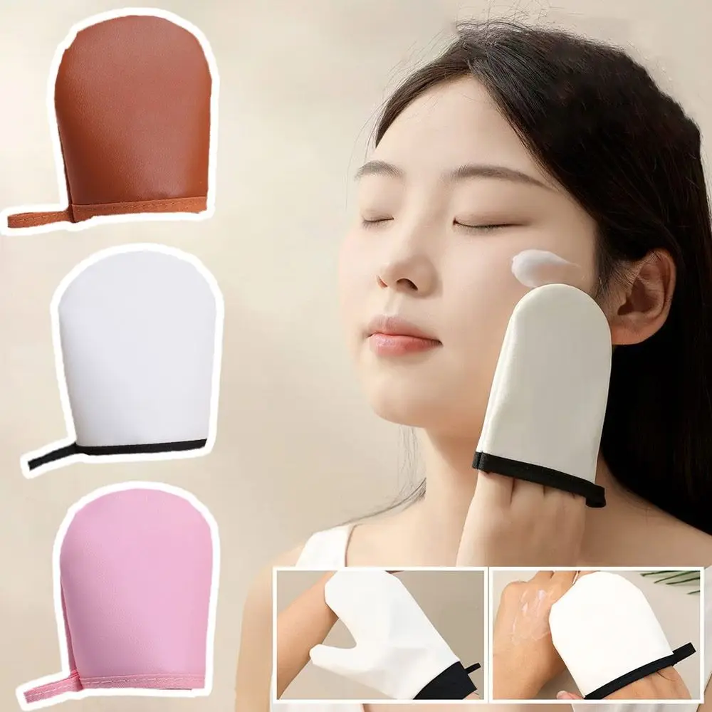 Gants de Lotion pour le corps en cuir PU, empêchent les collants, auto-bronzants à séchage rapide, applicateur de maquillage réutilisable Double face