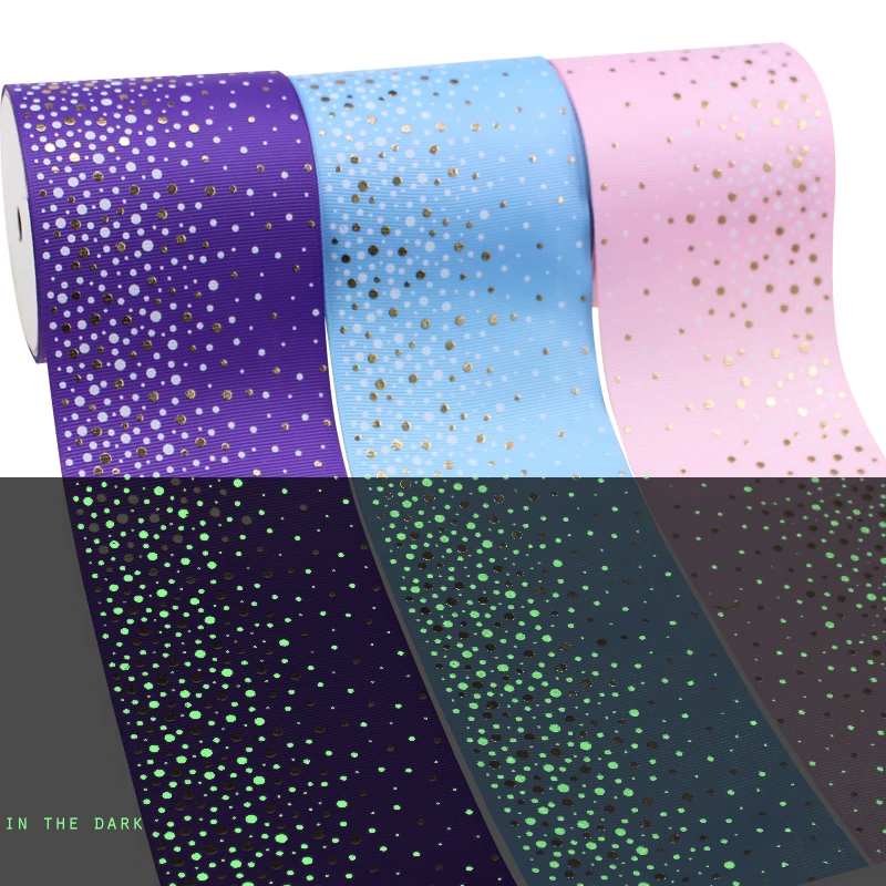 

3'' 75mm Popular Fashion Gradient Rainbow Fluorescent Ink Polka Dots Printed Grosgrain Ribbon Noctilucent Hair Bow