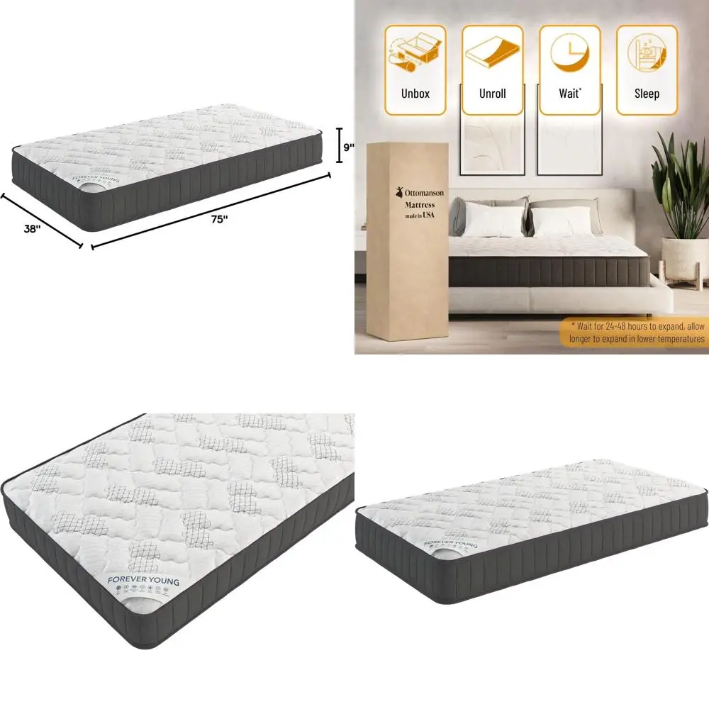 

Матрас Twin Hybrid 9 — средней жесткости — американского производства — с пружинами в оплетке и пеной CertiPUR-US — матрас в коробке