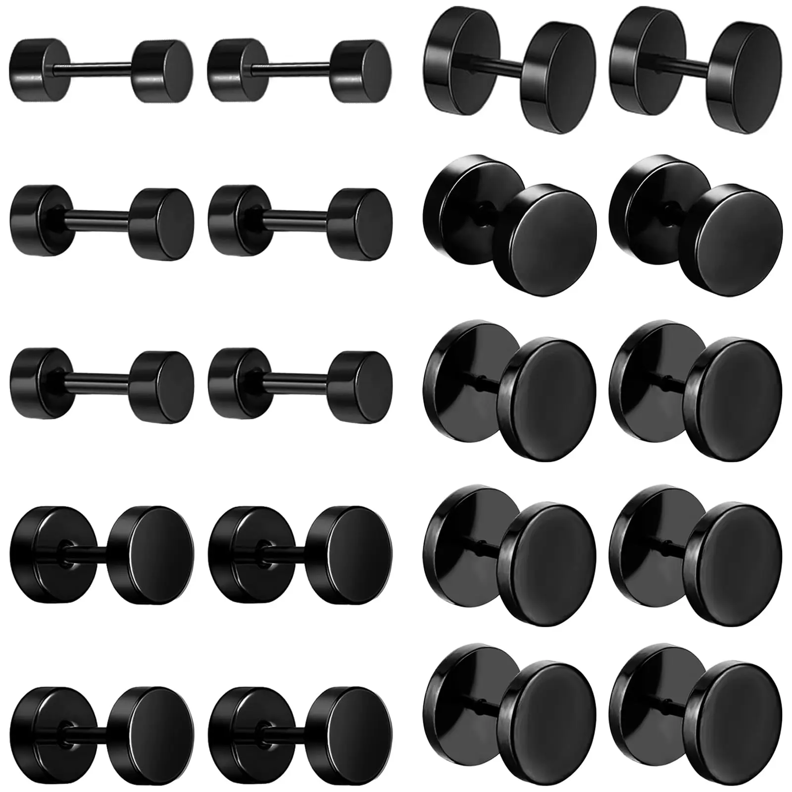 10 Pairs/20 Pairs 16G 3mm-14mm Stainless Steel Stud Earrings Round Dot Ear Studs Hypoallergenic Faux Gauges Ear Tunnel Earrings