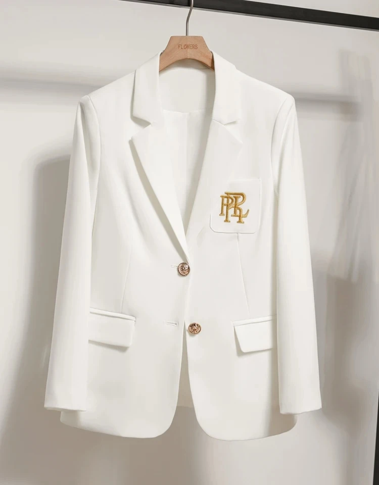 Women Suit Jacket Casual Office Formal Blazer Coat Embroidery White Blazer Single Breasted High Quality