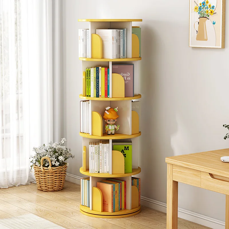 Rotating Mobile Bookcase Display Book Shelves Doors Wooden Bookcase Organizer Circular Estanteria Habitacion Modular Furniture