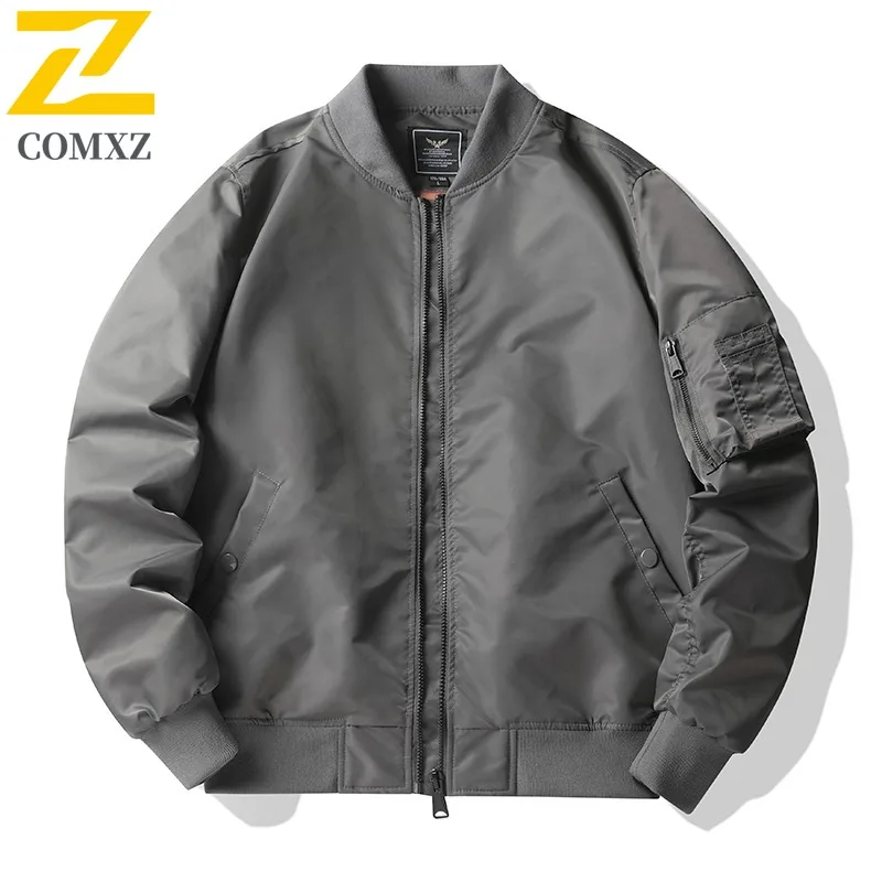 

Pilot Style Outdoor Sports Jacket Men's Solid Color Versatile Baseball Design Workwear Oversized Casual Lightweight Fashion Coat