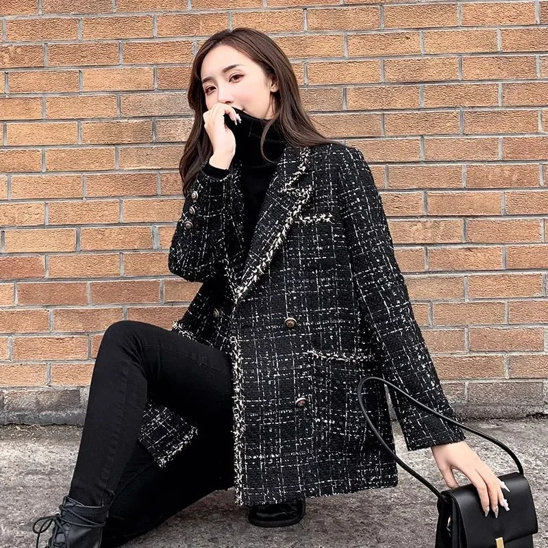 Plaid Tweed Blazer Jacket Woman Outerwear Winter Women\'s Coat 2023 Clothing Vintage Luxury Designer Clothes Fashion Coats Heavy