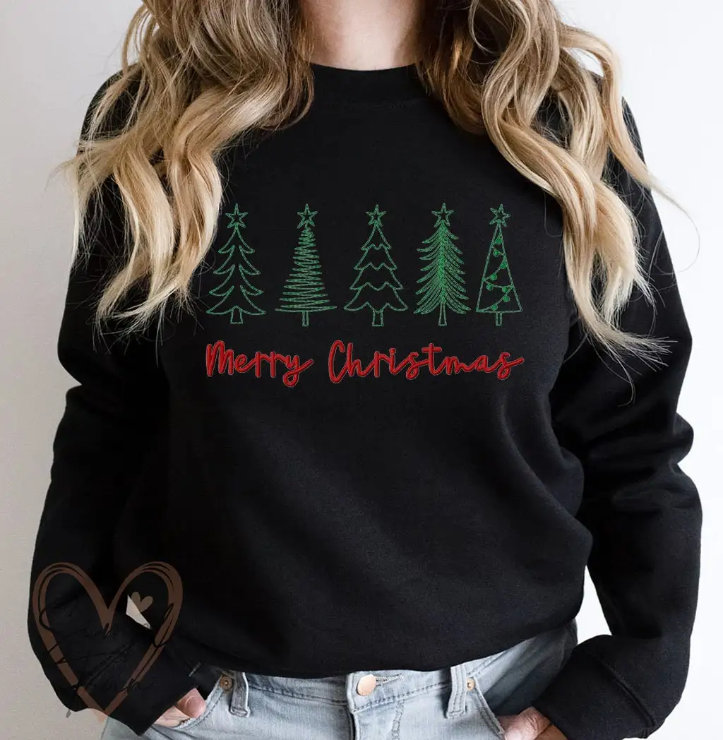 

Cute Literary Pencil Drawing Christmas Tree Print Femlae Sweatshirt Marry Christmas Slogan Sweater Voguish Christmas Girl Tops