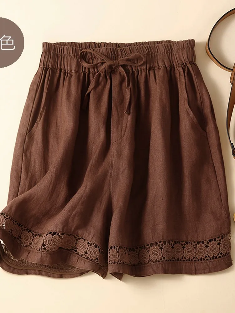 Women Summer Casual Shorts New 2022 Vintage Style Hollow Out Lace Loose Comfortable Elastic Waist Female Short Pants B2045