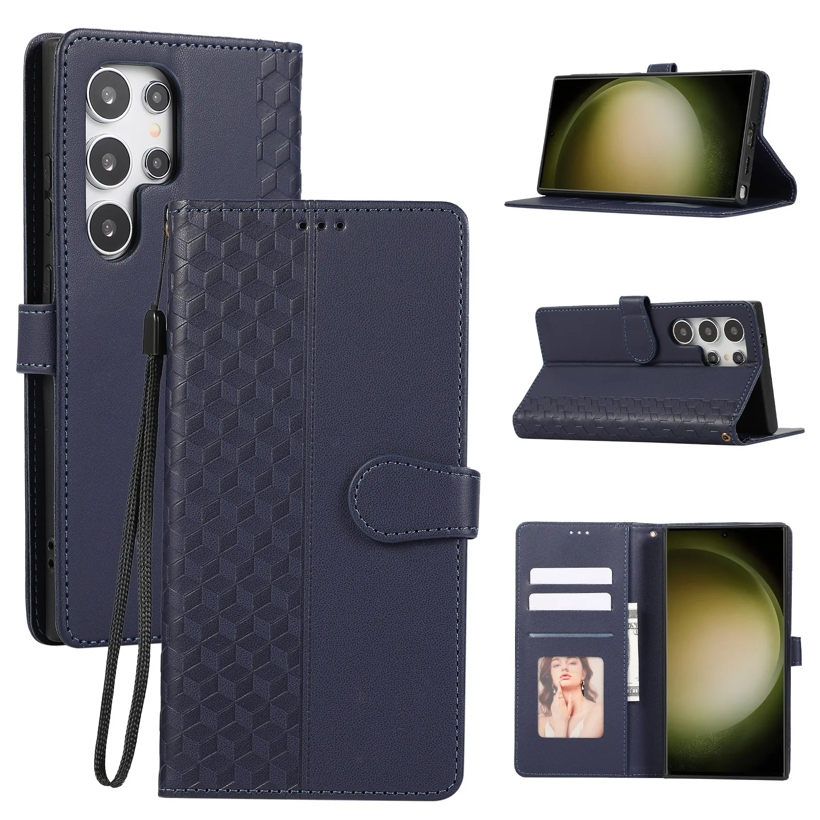 Suitable for Samsung A17/A07 three-dimensional diamond-pattern embossed model A36 5G/A57/A06 SIM card mobile phone leather case