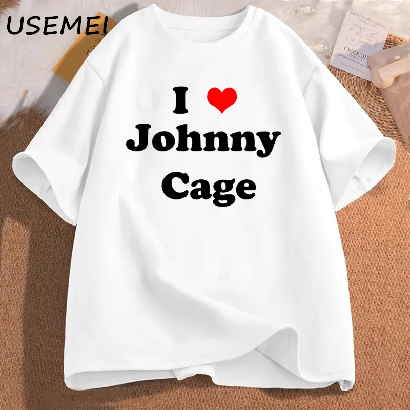 I Love Johnny Cage Men's Cotton T-shirt Short Sleeve Unisex Man Clothing Streetwear Graphic T Shirts Oversized Male Clothes