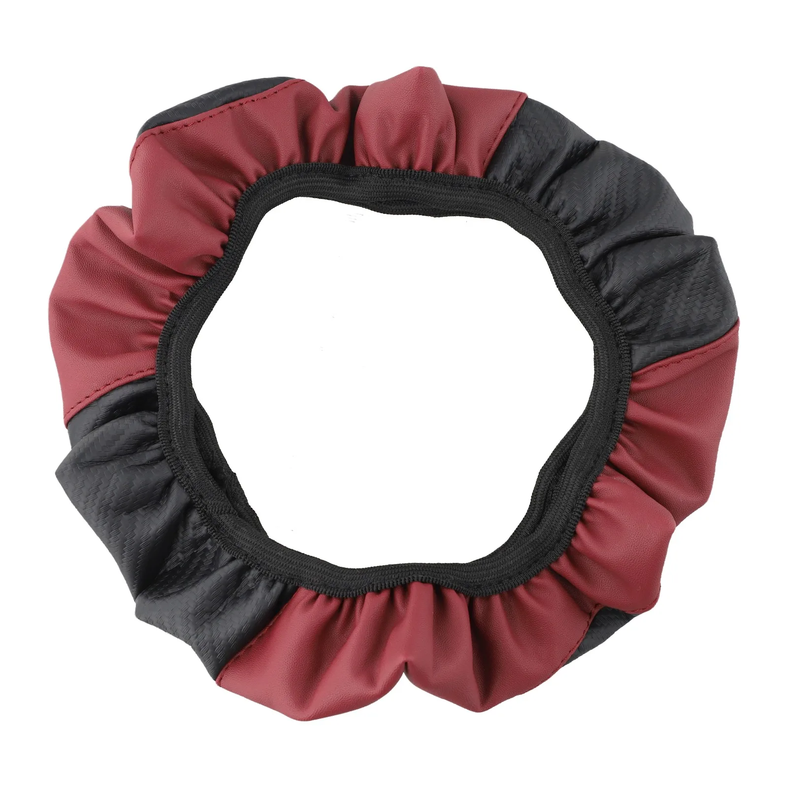 Enhanced grip steering wheel cover made with stretch PU leather and carbon fiber motif for improved driving safety and comfort