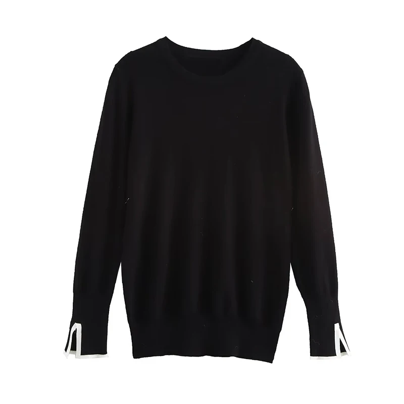 YENKYE Women Casual O Neck  Long Sleeve Knitted Pullovers  Autumn Winter Black White Basic Bottoming Sweaters