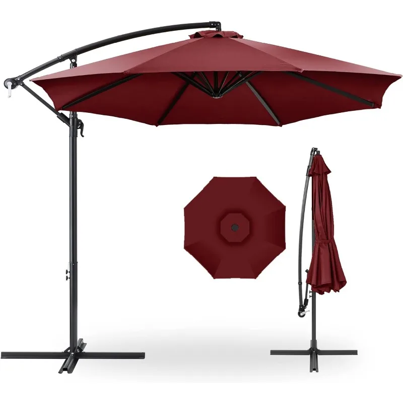 

10ft Offset Hanging Market Patio Umbrella w/Easy Tilt Adjustment,Polyester Shade, 8 Ribs for Backyard, Poolside, Lawn and Garden