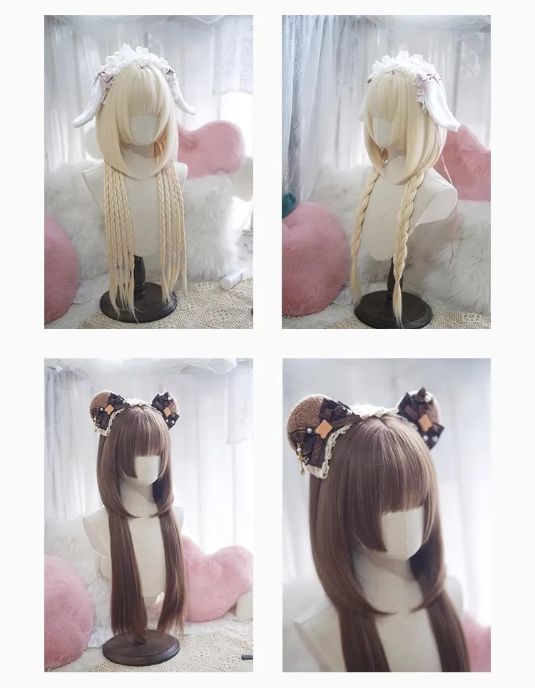 Y2K Lolita Pruik Vrouwelijke Blauw en Wit Hoogtepunten Cosplay Pruik Hittebestendige Synthetische Kwallen Hoofd Pruiken