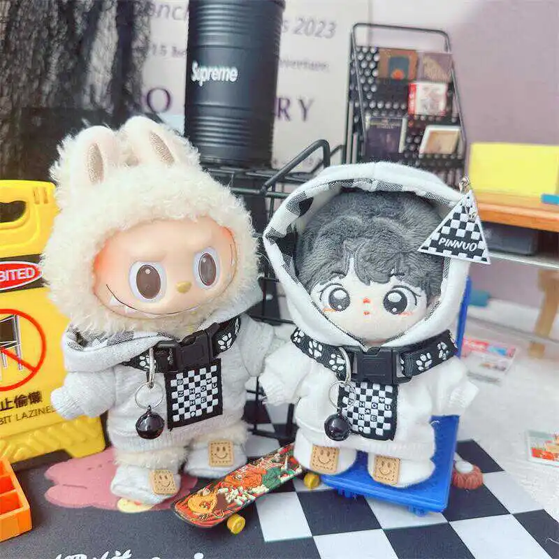 For 10cm Doll Clothes Plush Doll Clothes Outfit Dolls Accessories Gray Casual Male Baby Cloth Street Model Male Hoodie Gift Toy