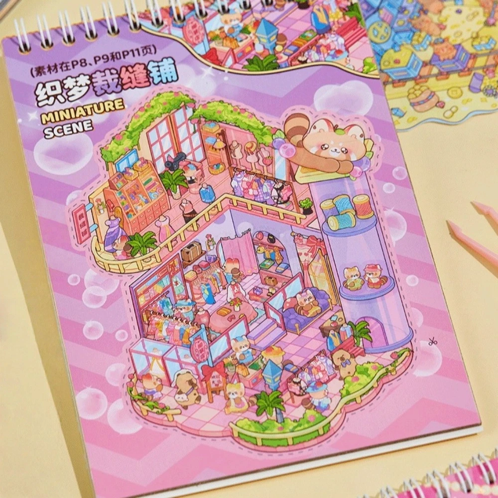 

Plus Size 3D Landscape Stickers Cute Capybara 8 Scene Cabin Scene Sticker Interactive Game Cartoon Sticker Book Birthday Gift