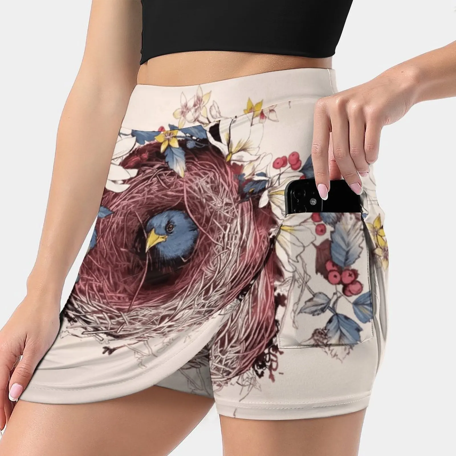 Nesting - Another Bird Has Found It'S Nest Women'S Summer Fake Two Piece Skirts Casual Sports Beach Skirt Girl Skorts Bird Twig