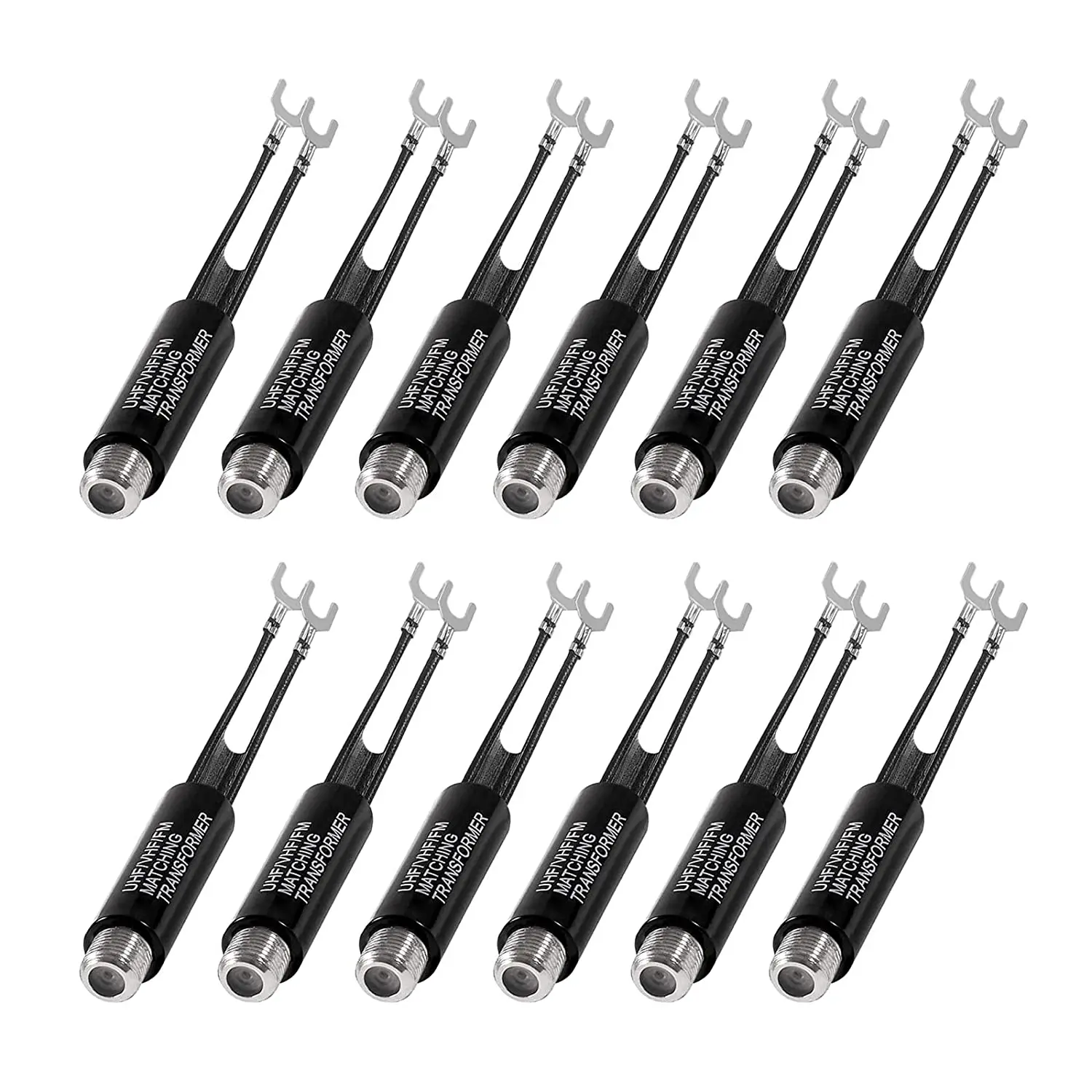 12pcs Matching Transformer 75 Ohm to 300 Ohm Adapter  UHF/VHF/FM Balun Antenne Transformer Converter Adapters With F Female Jack